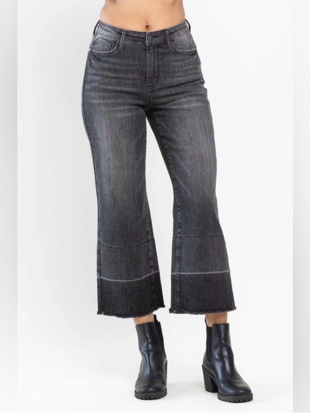NWT Judy Blue Charcoal Grey High Rise Release Hem Wide Crop Jeans size 7